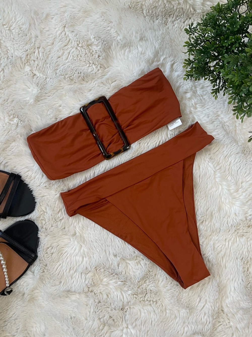 WeWoreWhat Buckle Bikini Set – Top & High-Leg Bottoms – Size Small